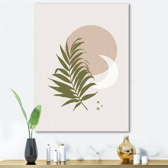 Designart - Abstract Sun and Moon With Green Leaf II